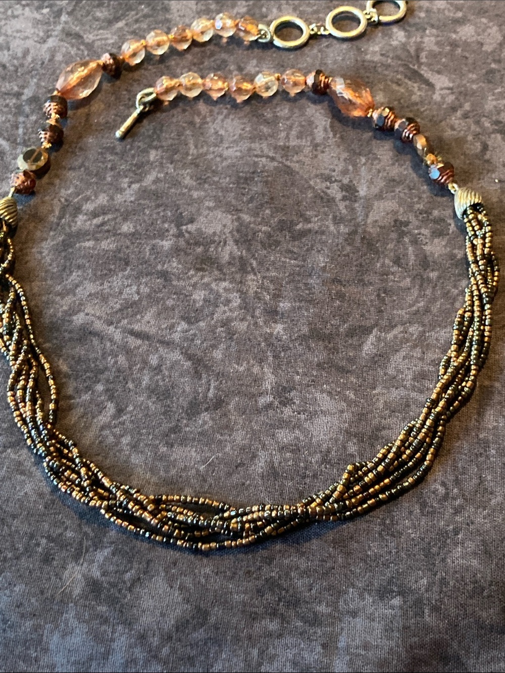 Multi-Strand Glittering Beaded Necklace - Golden and Black w/ Smoky Beads
